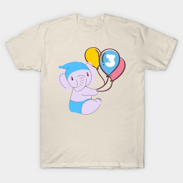 Elephant Children Birthday 3 Years T-Shirt by Foxxy Merch